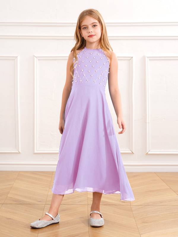 Kids Girls Halter Sleeveless A-line Chiffon Junior Bridesmaid Dress thumb