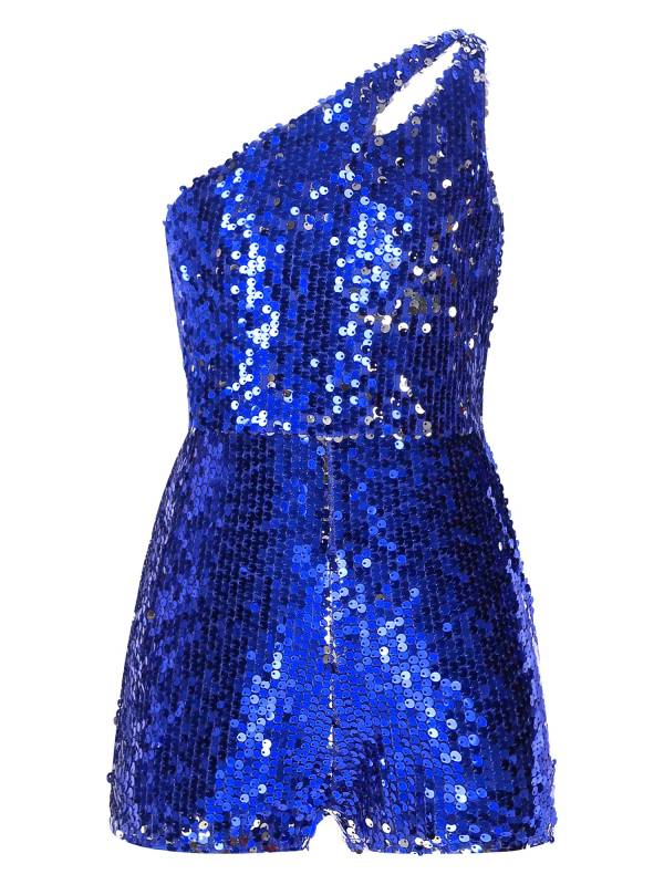 Kids Girls Sequin One Shoulder Sleeveless Prom Romper thumb