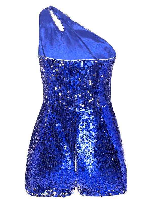 Kids Girls Sequin One Shoulder Sleeveless Prom Romper thumb