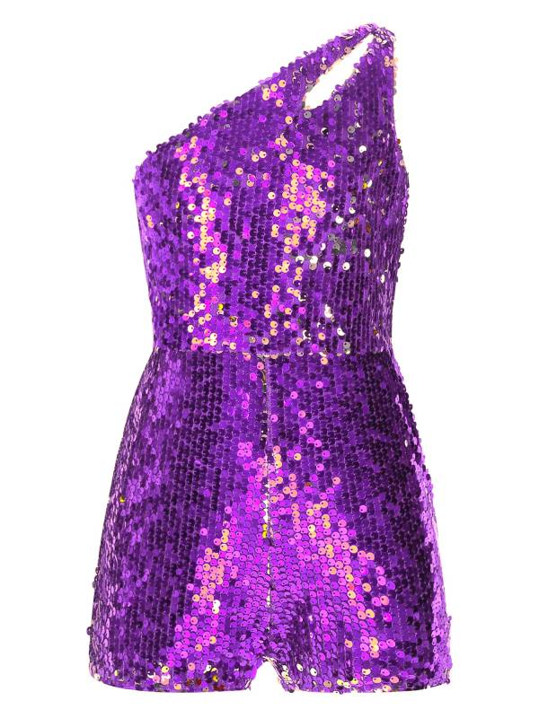 Kids Girls Sequin One Shoulder Sleeveless Prom Romper thumb