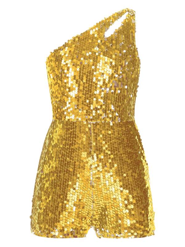 Kids Girls Sequin One Shoulder Sleeveless Prom Romper thumb