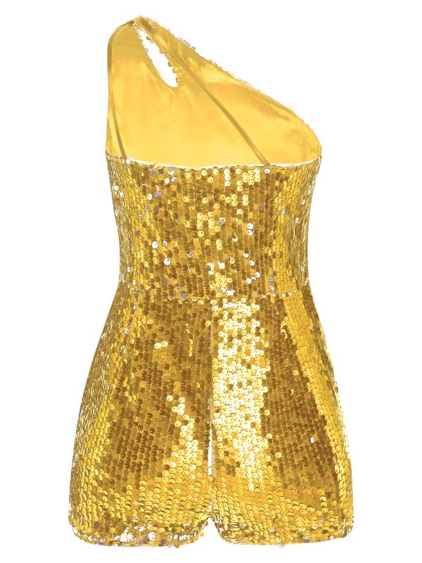 Kids Girls Sequin One Shoulder Sleeveless Prom Romper thumb