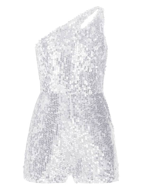 Kids Girls Sequin One Shoulder Sleeveless Prom Romper thumb