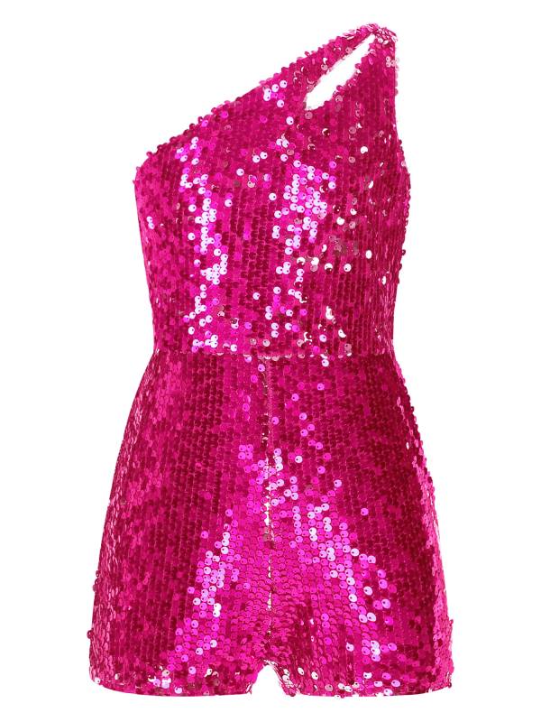 Kids Girls Sequin One Shoulder Sleeveless Prom Romper thumb