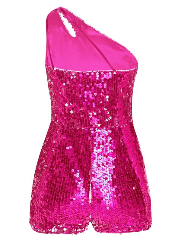 Kids Girls Sequin One Shoulder Sleeveless Prom Romper thumb