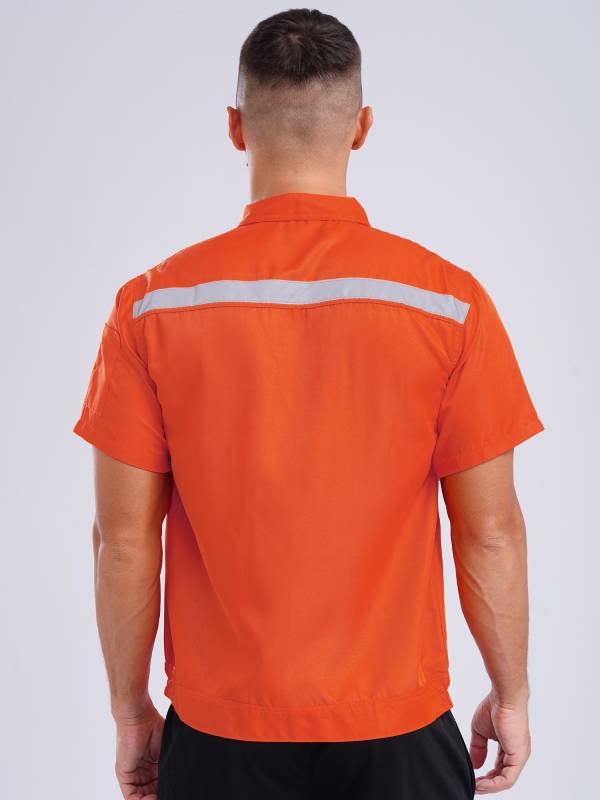 Men Short Sleeve High Visibility Reflective Stripes Zipper Work Shirt thumb