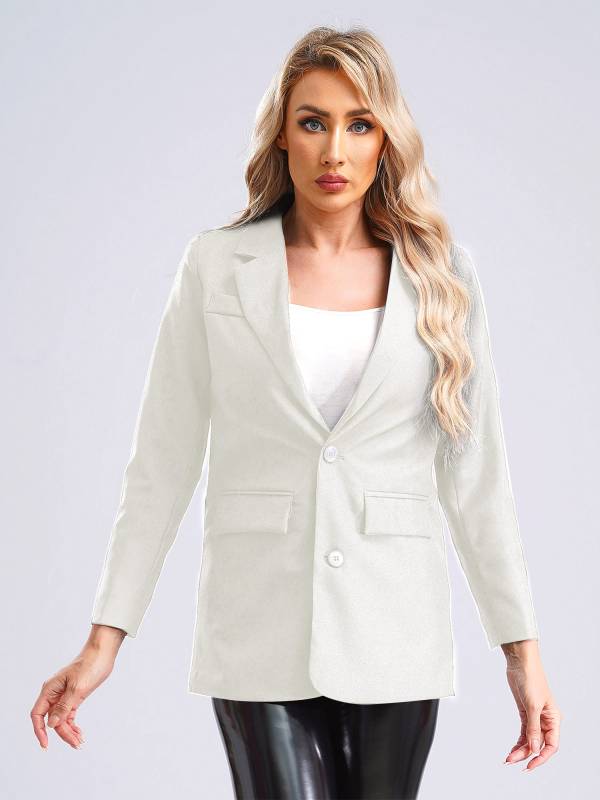 Women Solid Color Long Sleeve Notch Lapel Blazer thumb