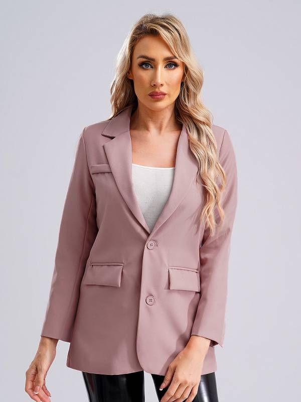 Women Solid Color Long Sleeve Notch Lapel Blazer thumb