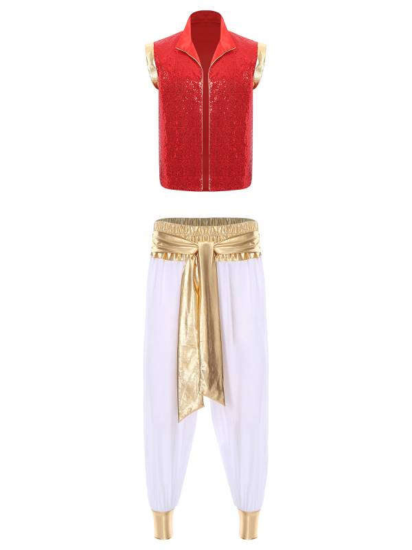 Men 2pcs Sequin Vest and Pants Halloween Arabian Prince Costume Set thumb