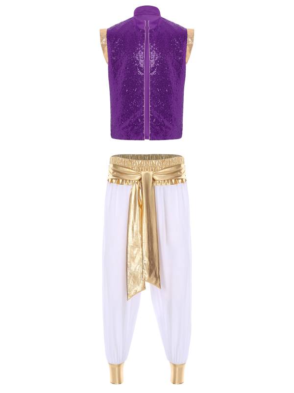 Men 2pcs Sequin Vest and Pants Halloween Arabian Prince Costume Set thumb