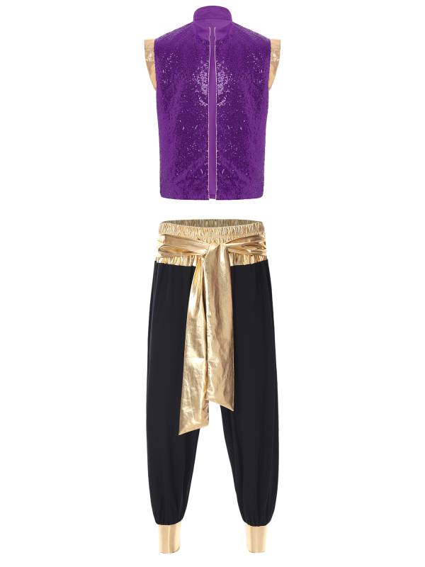 Men 2pcs Sequin Vest and Pants Halloween Arabian Prince Costume Set thumb