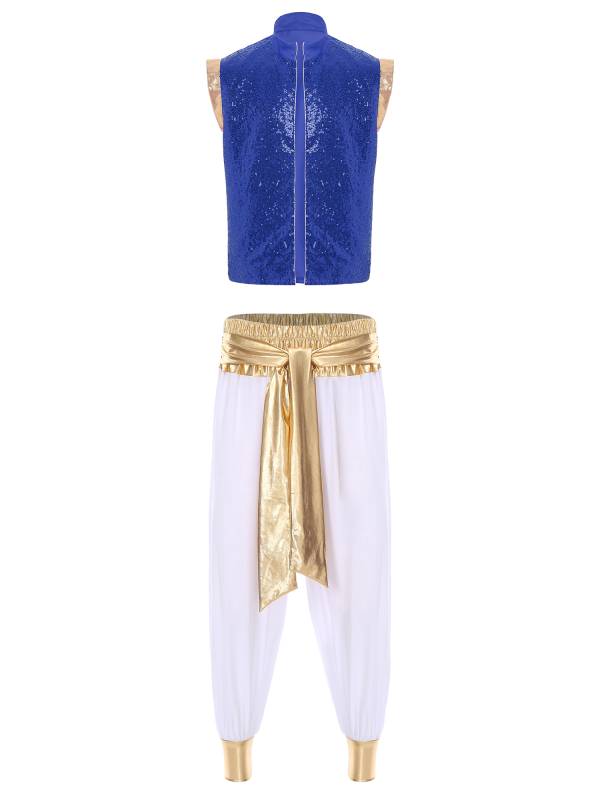 Men 2pcs Sequin Vest and Pants Halloween Arabian Prince Costume Set thumb