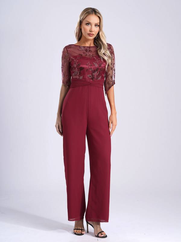 Women Sequined Mesh Short Sleeve Cocktail Jumpsuit thumb