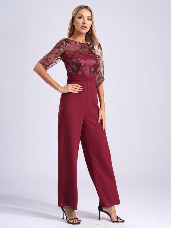 Women Sequined Mesh Short Sleeve Cocktail Jumpsuit thumb