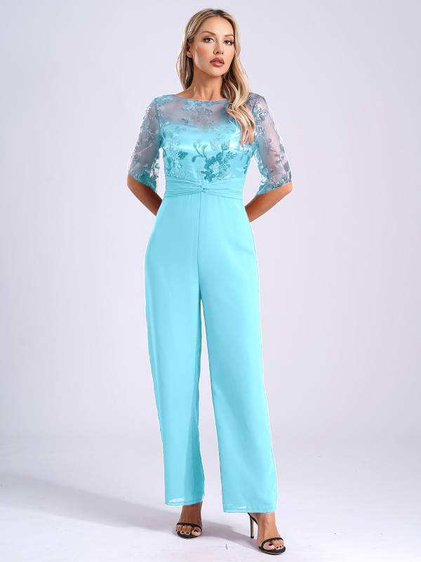 Women Sequined Mesh Short Sleeve Cocktail Jumpsuit thumb