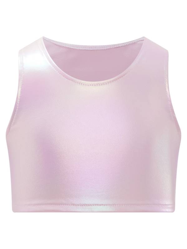 Kids Girls Metallic Sleeveless Jazz Dance Crop Top thumb