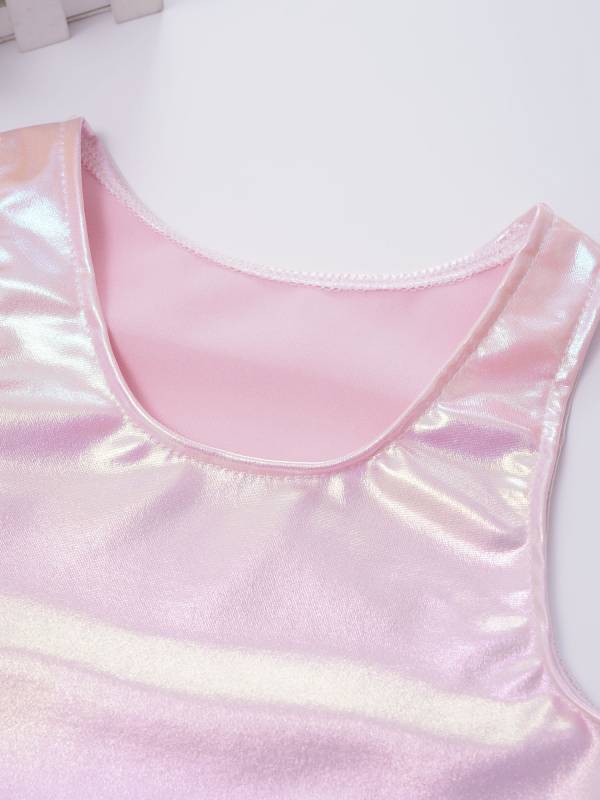 Kids Girls Metallic Sleeveless Jazz Dance Crop Top thumb