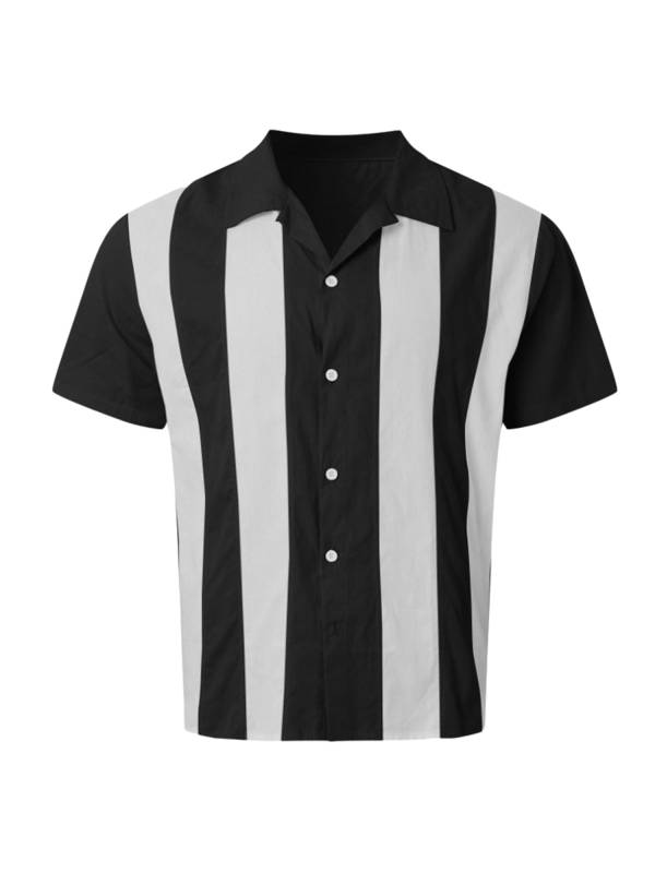 Men Striped Shirt Turn-Down Collar Short Sleeve Tops for Vacation thumb