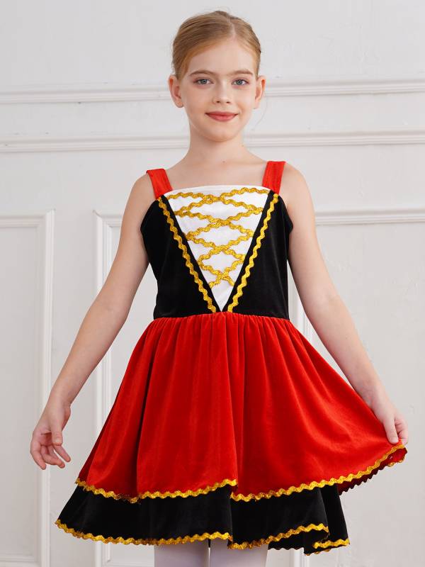 Kids Girl Halloween Circus Ringmaster Sleeveless Gold Trim Tank Dress thumb