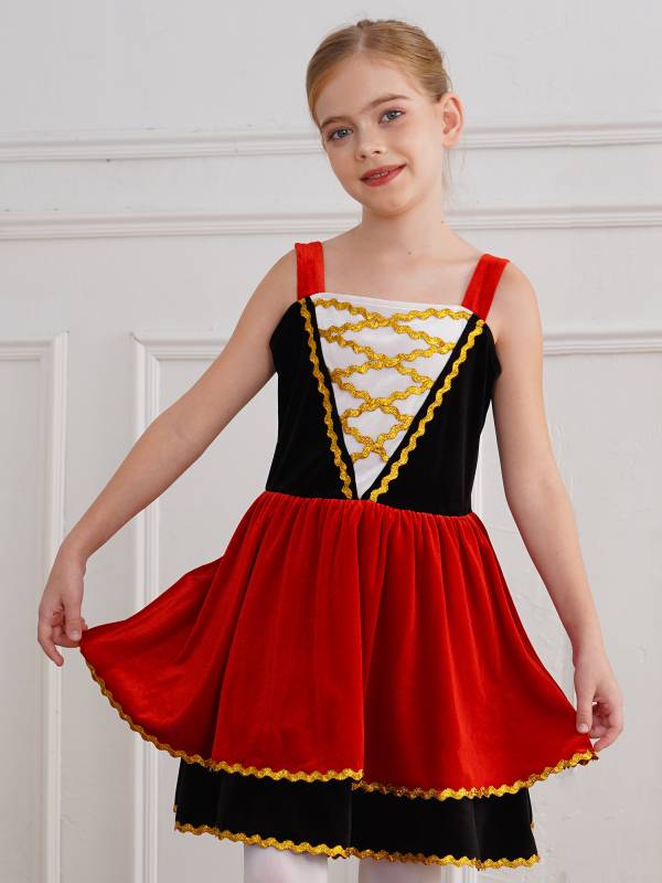 Kids Girl Halloween Circus Ringmaster Sleeveless Gold Trim Tank Dress thumb