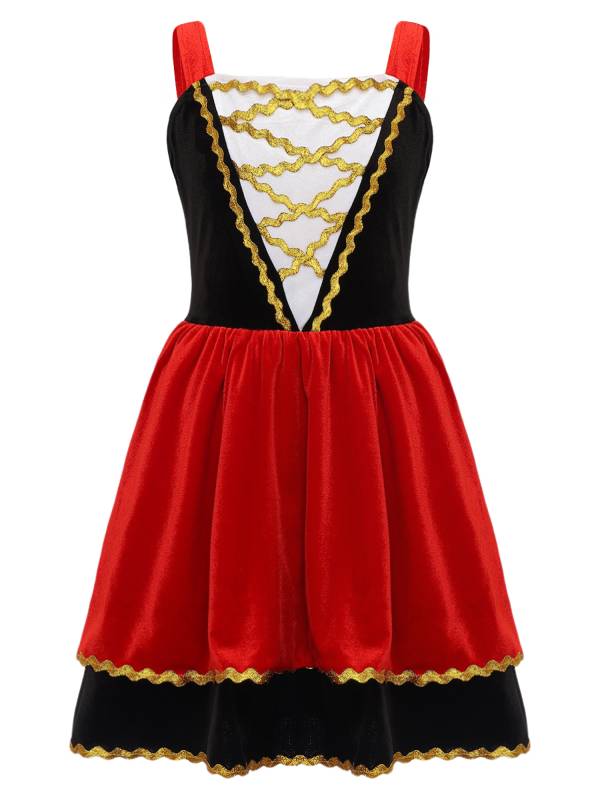 Kids Girl Halloween Circus Ringmaster Sleeveless Gold Trim Tank Dress thumb