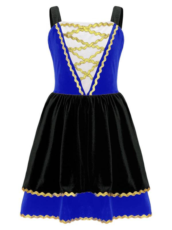 Kids Girl Halloween Circus Ringmaster Sleeveless Gold Trim Tank Dress thumb