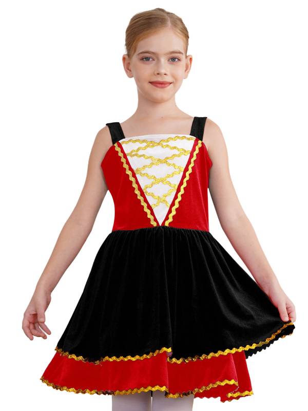 Kids Girl Halloween Circus Ringmaster Sleeveless Gold Trim Tank Dress thumb