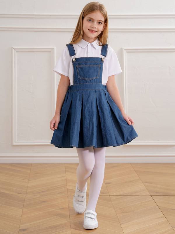 Kids Girls Sleeveless Adjustable Suspenders Denim Overall Pleated Dress thumb