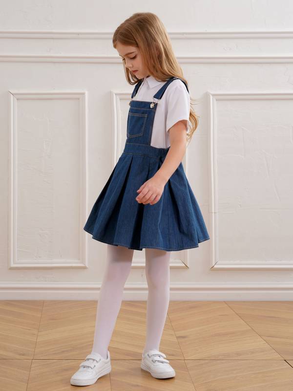 Kids Girls Sleeveless Adjustable Suspenders Denim Overall Pleated Dress thumb