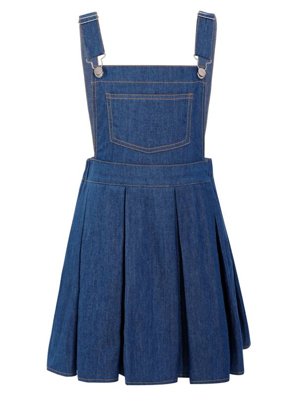 Kids Girls Sleeveless Adjustable Suspenders Denim Overall Pleated Dress thumb