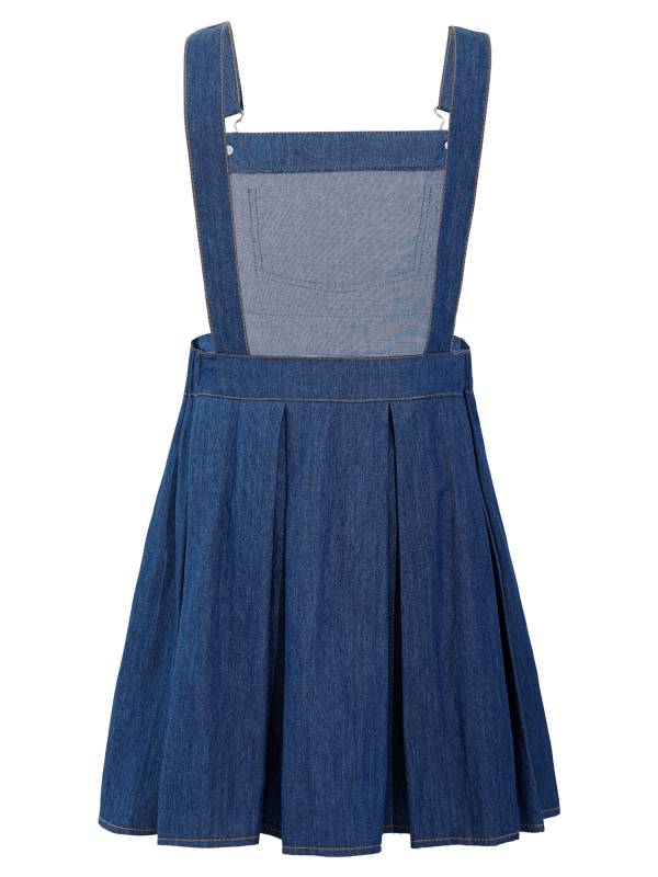 Kids Girls Sleeveless Adjustable Suspenders Denim Overall Pleated Dress thumb