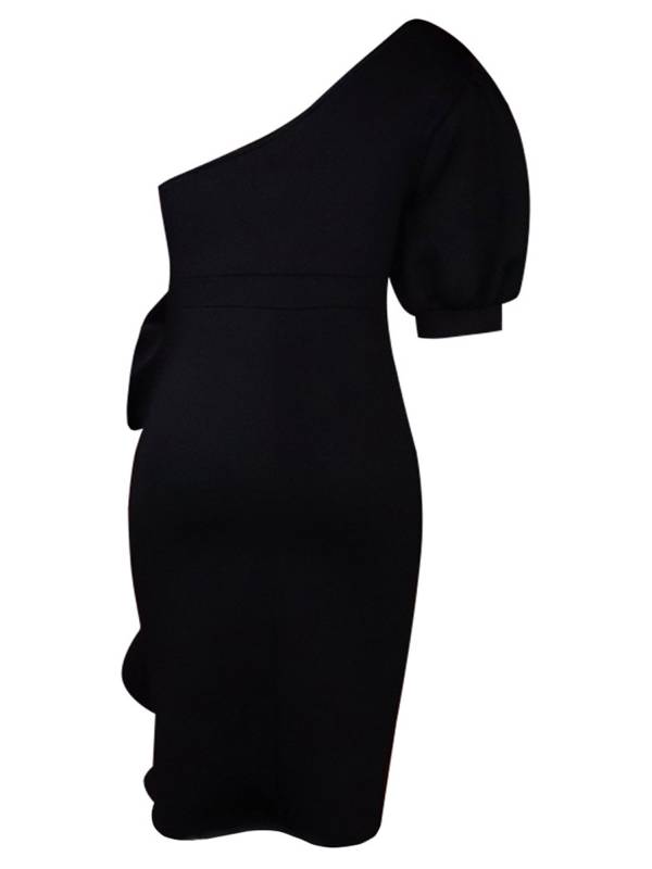 Women One Shoulder Short Sleeve Cascading Ruffled Cocktail Pencil Dress thumb