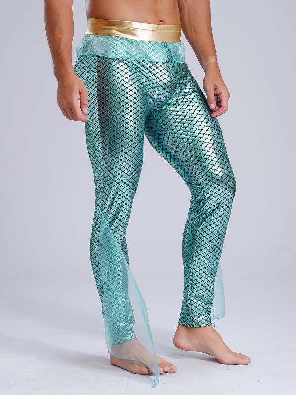 Men Mermaid Aquaman Costume Metallic Shiny Fishscale Print Pants thumb