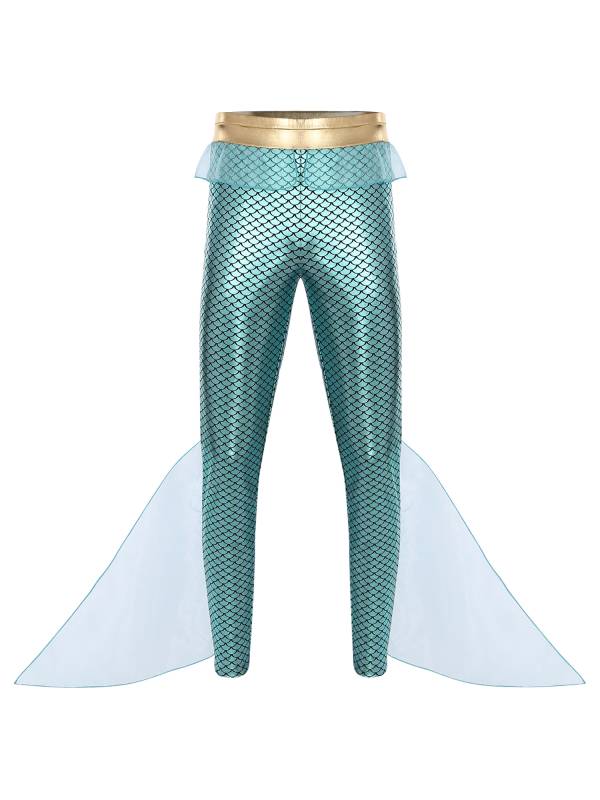 Men Mermaid Aquaman Costume Metallic Shiny Fishscale Print Pants thumb