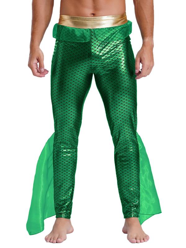 Men Mermaid Aquaman Costume Metallic Shiny Fishscale Print Pants thumb