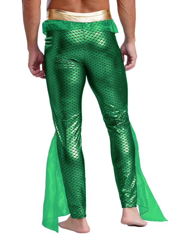 Men Mermaid Aquaman Costume Metallic Shiny Fishscale Print Pants thumb