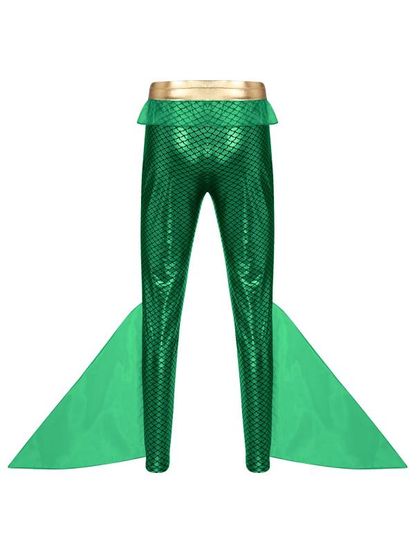 Men Mermaid Aquaman Costume Metallic Shiny Fishscale Print Pants thumb