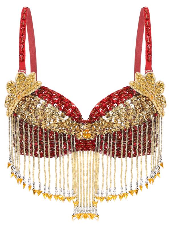 Women Sequins Straps Plastic Beaded Tassels Underwired Bra for Belly Dance thumb