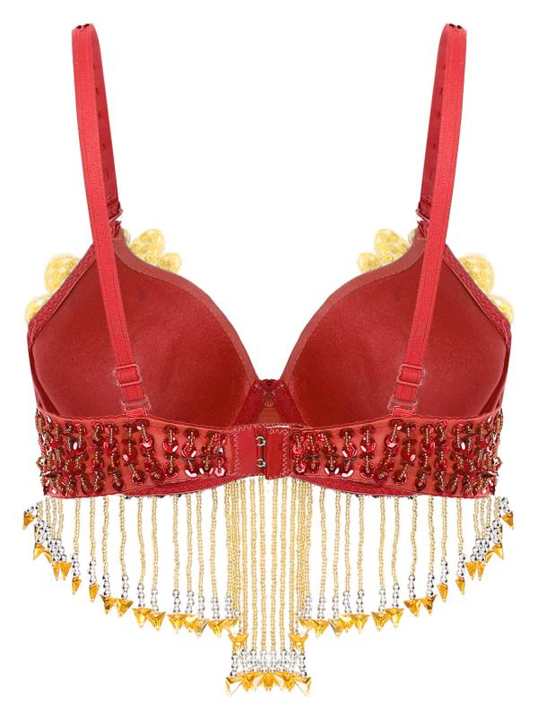 Women Sequins Straps Plastic Beaded Tassels Underwired Bra for Belly Dance thumb