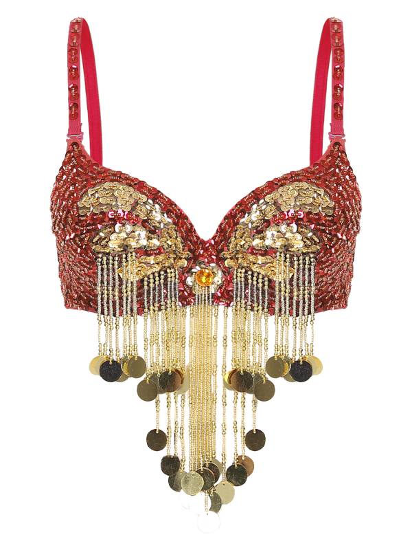 Women Beaded Tassels Straps Sequins Underwired Belly Dance Bra Top thumb