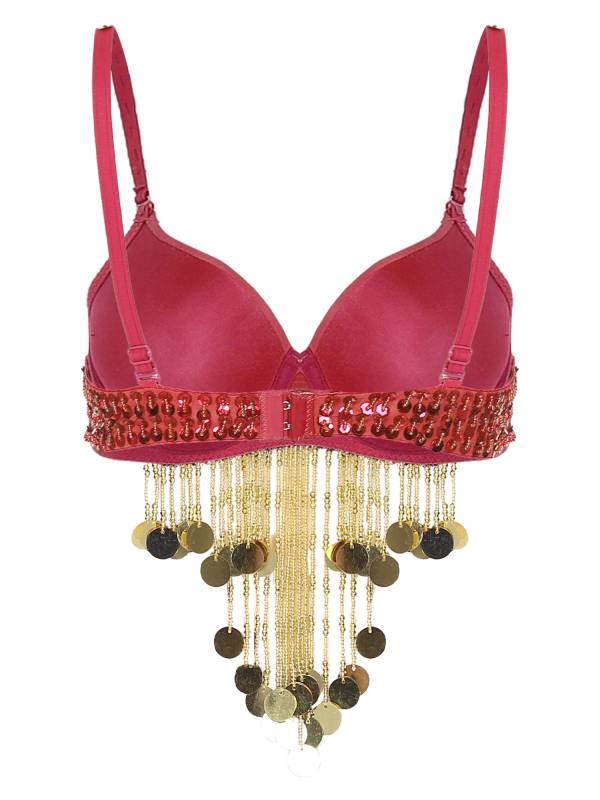 Women Beaded Tassels Straps Sequins Underwired Belly Dance Bra Top thumb