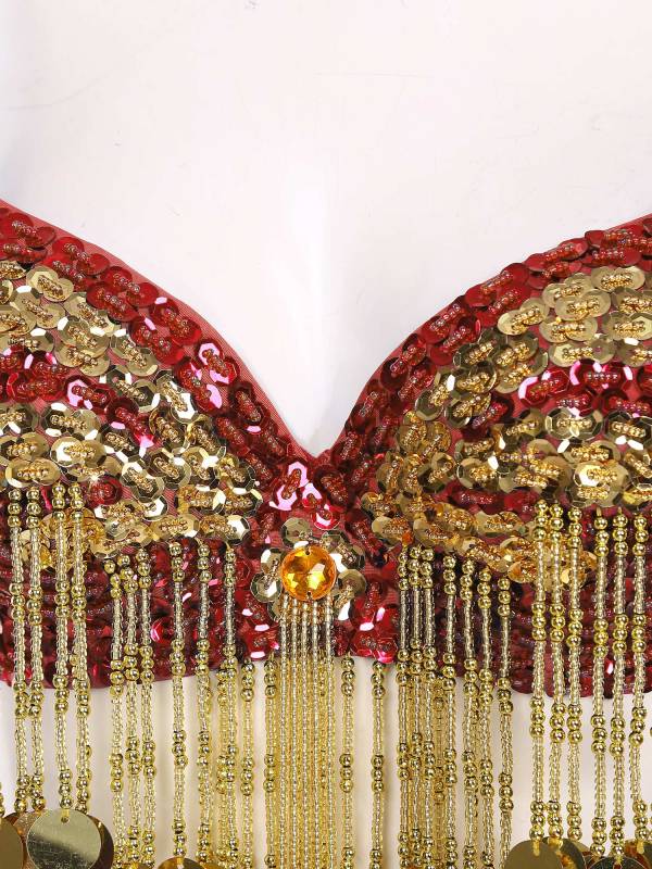 Women Beaded Tassels Straps Sequins Underwired Belly Dance Bra Top thumb