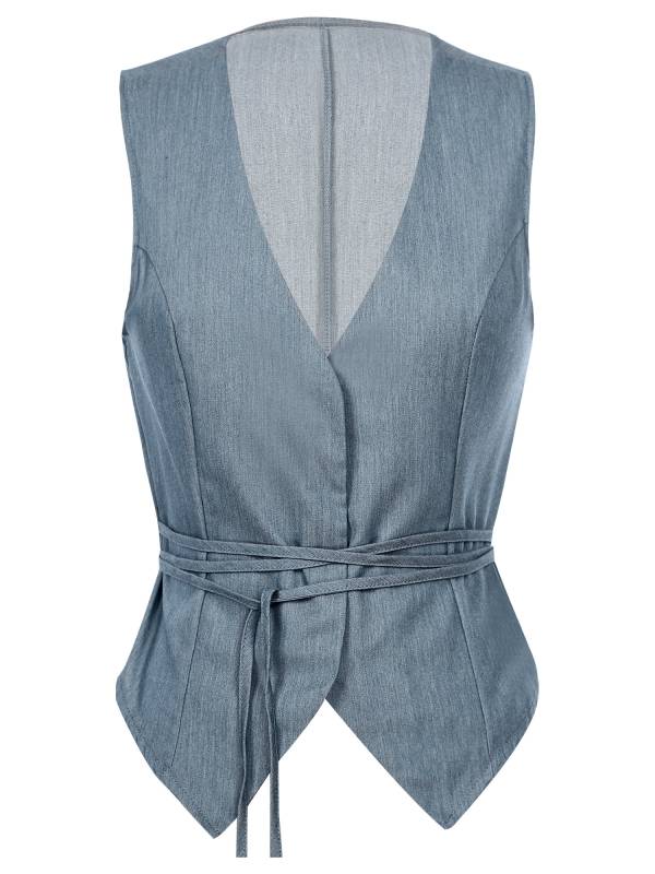 Women V Neck Sleeveless Button-up Lace-up Party Waistcoat thumb