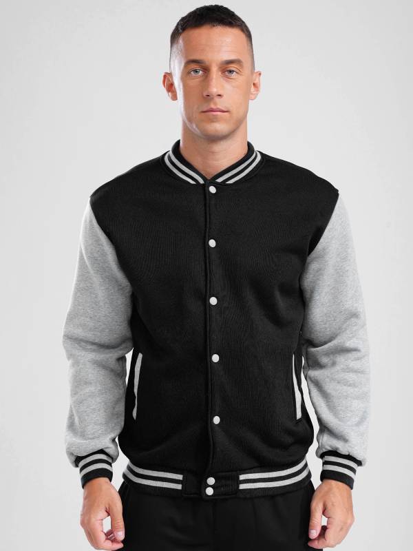 Men Long Sleeve Colorblock Front Button Baseball Jacket thumb