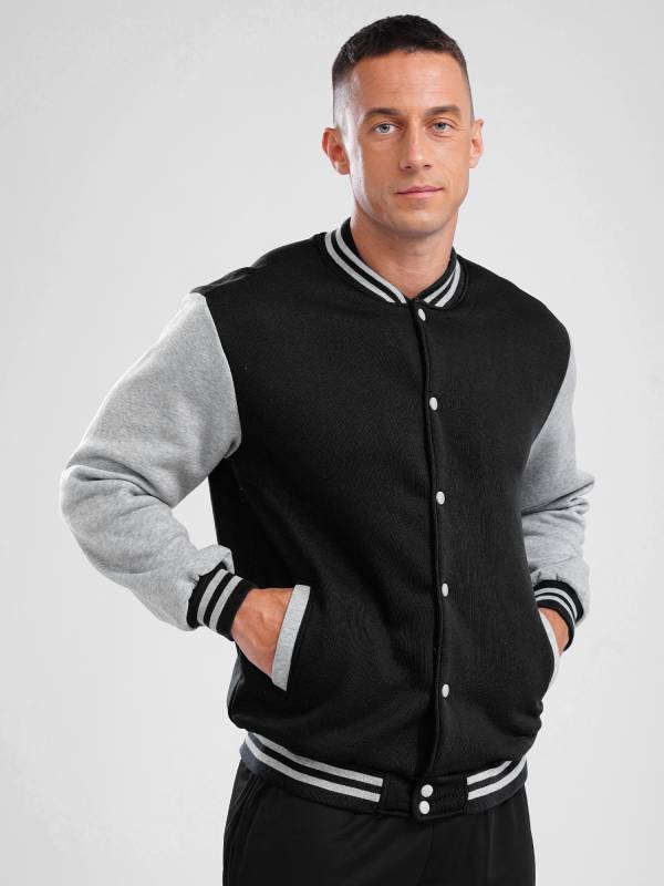 Men Long Sleeve Colorblock Front Button Baseball Jacket thumb