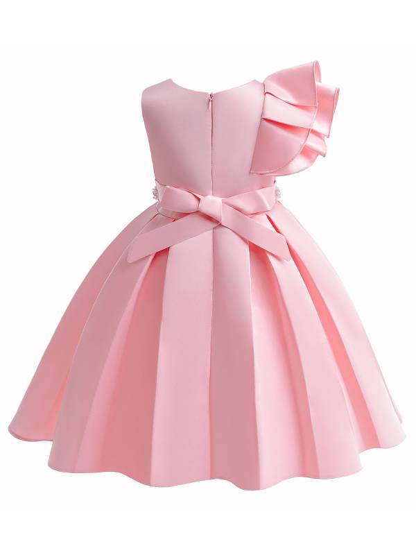 Toddler Girls Asymmetrical Ruffle Sleeve Satin Flower Girl Dress thumb