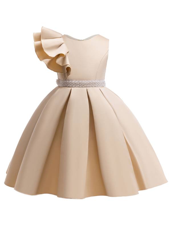 Toddler Girls Asymmetrical Ruffle Sleeve Satin Flower Girl Dress thumb