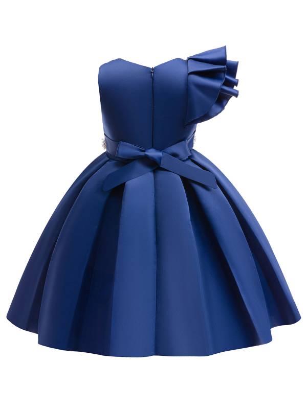 Toddler Girls Asymmetrical Ruffle Sleeve Satin Flower Girl Dress thumb