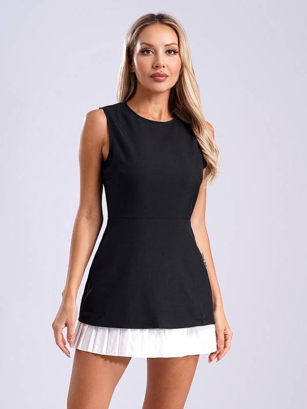 Women Sleeveless Round Neck A-line Mini Party Dress thumb