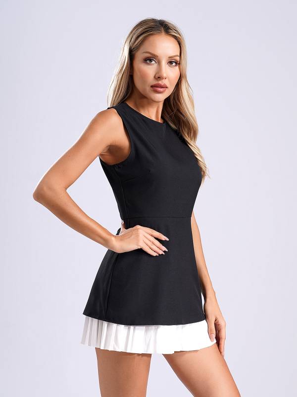 Women Sleeveless Round Neck A-line Mini Party Dress thumb